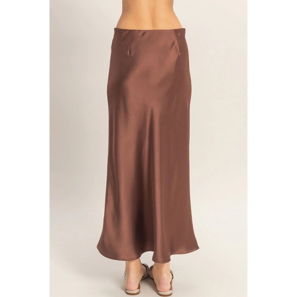 Chocolate Satin Midi Skirt