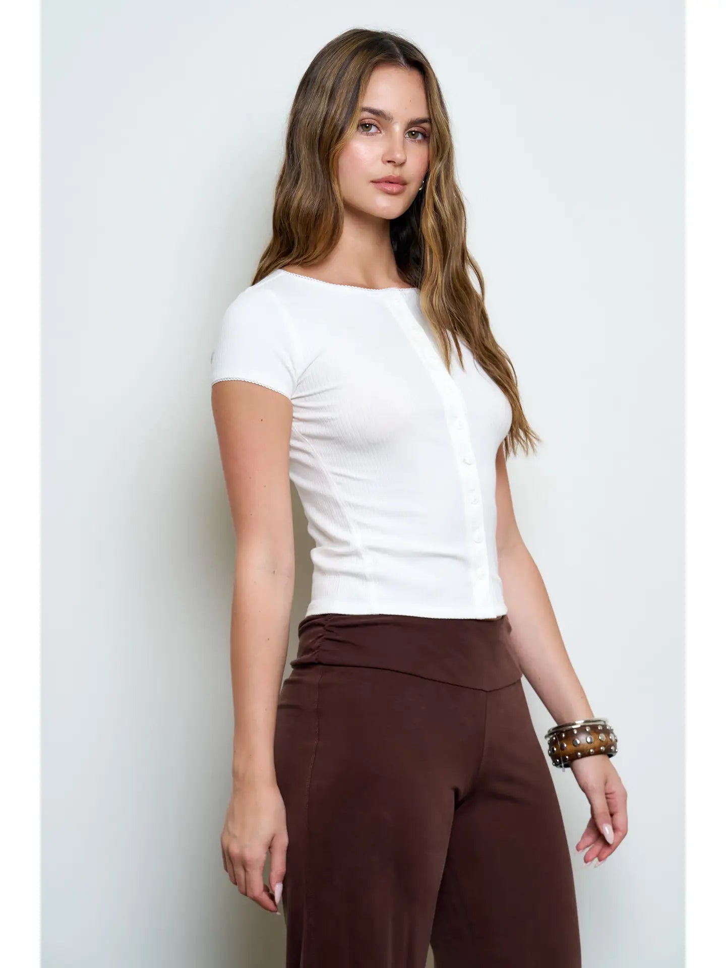 Rory Ribbed Button Up Top