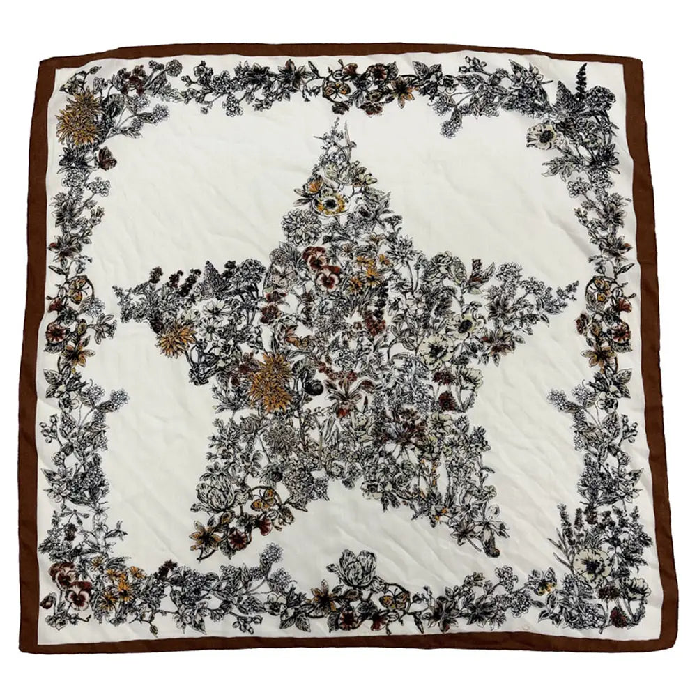 Brown & White Floral Fabric Scarf