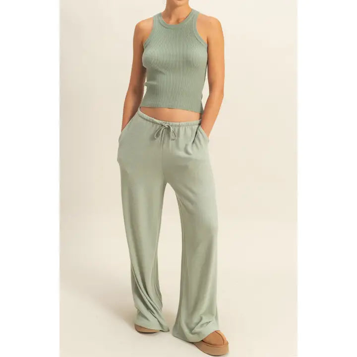 Brushed Sage Wide Leg Pant