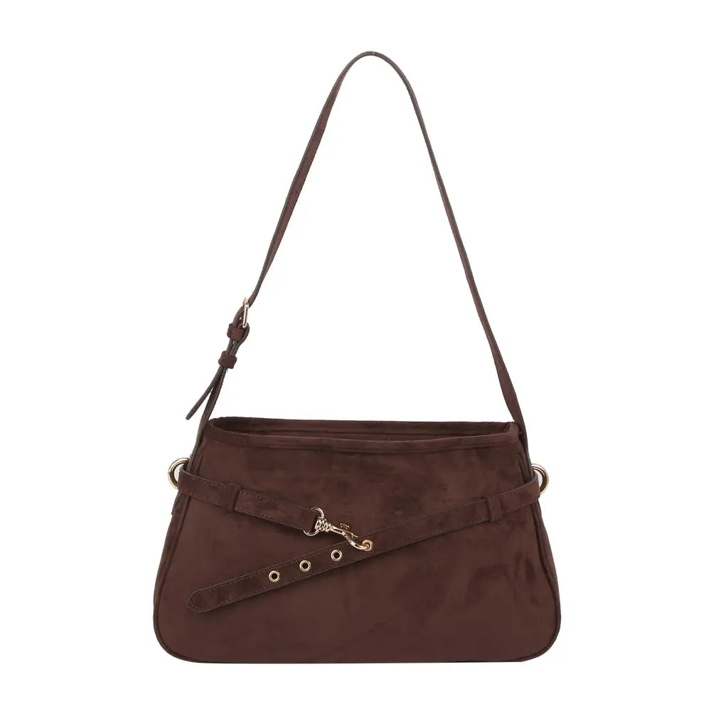 Buckle Strap Suede Shoulder Bag