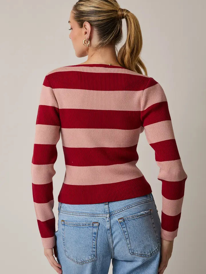 Round Neck Striped Ribbed Top