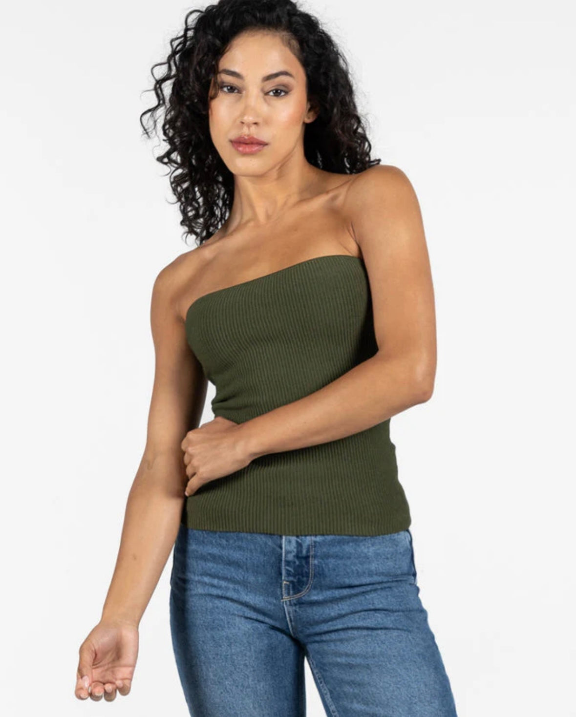 Ottoman Rib Tube Top - Olive
