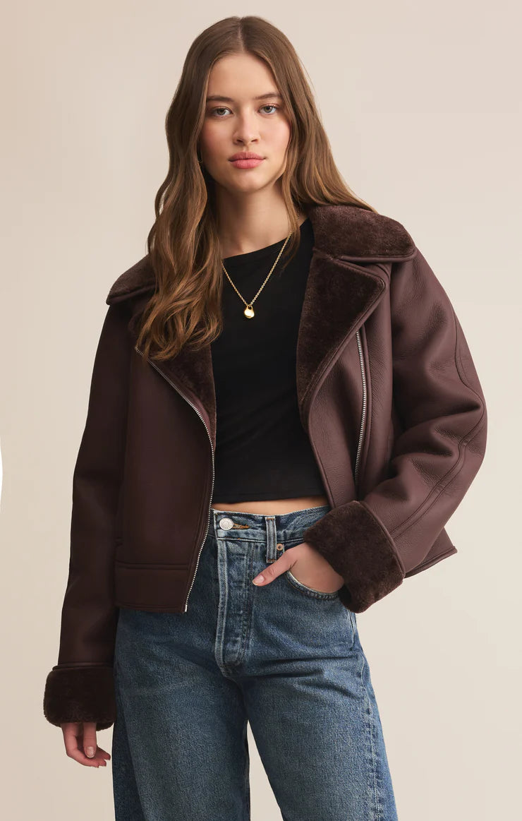 Locklin Faux Leather Sherpa Jacket