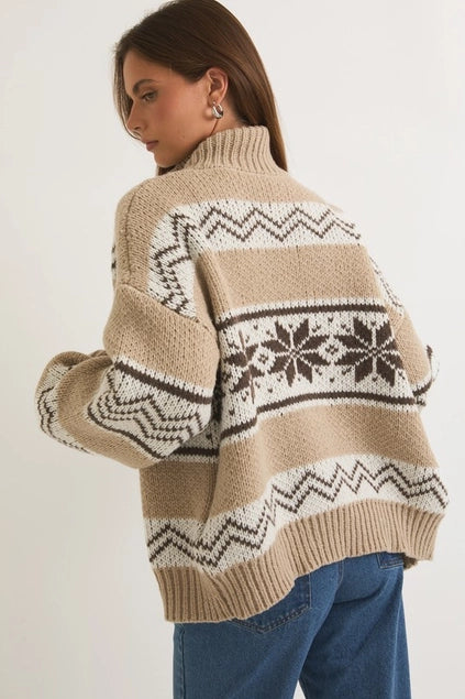 Allison Fair Isle Chunky Sweater - Taupe