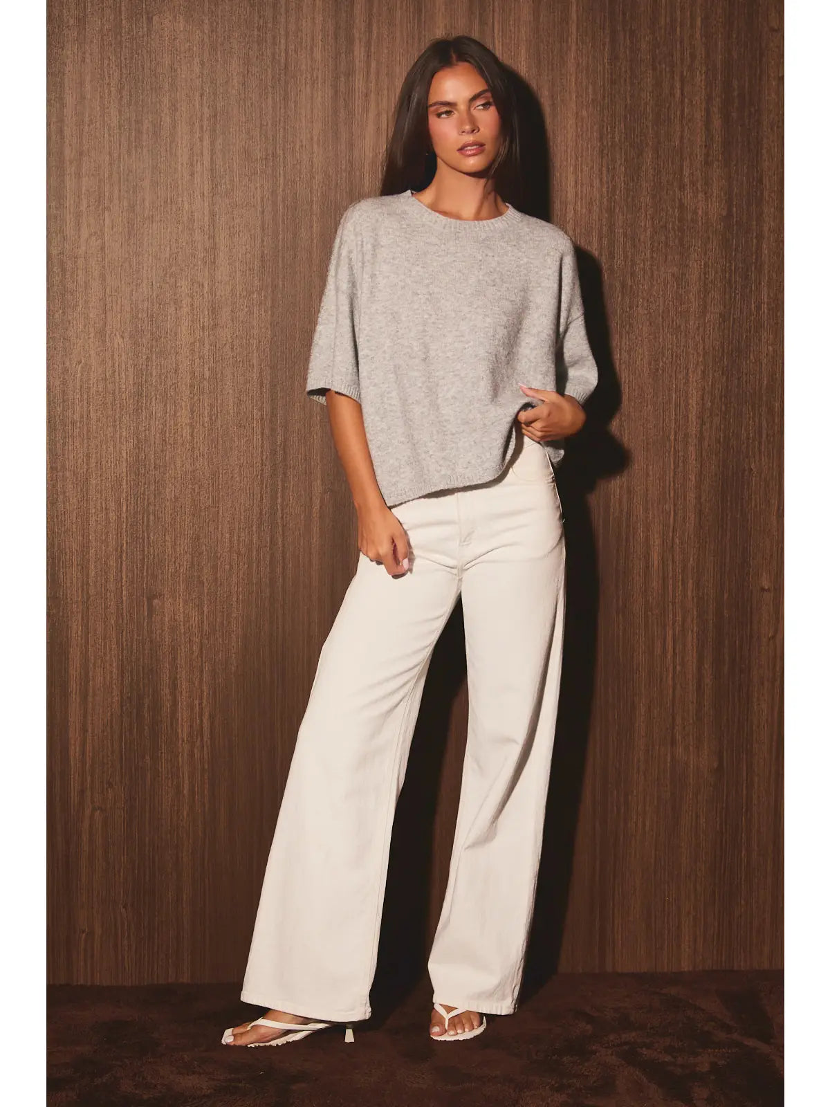 Bri Boxy Sweater Tee - Heather Grey