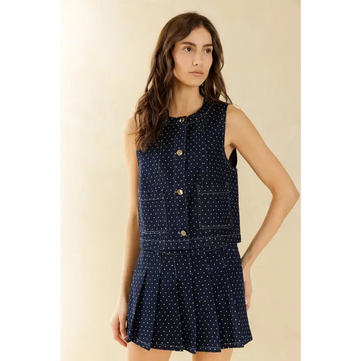 Mia Polka Dot Denim Vest