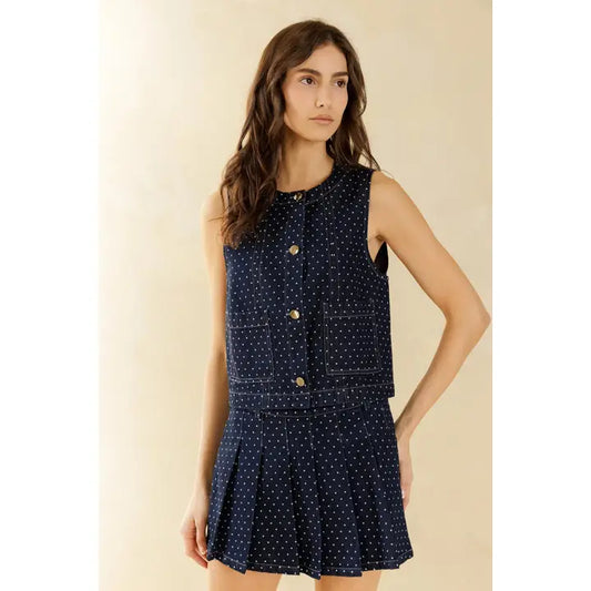 Mia Polka Dot Denim Vest