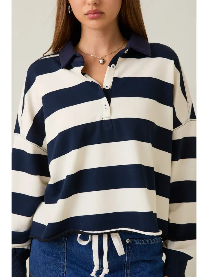 Cropped Navy Rugby Polo
