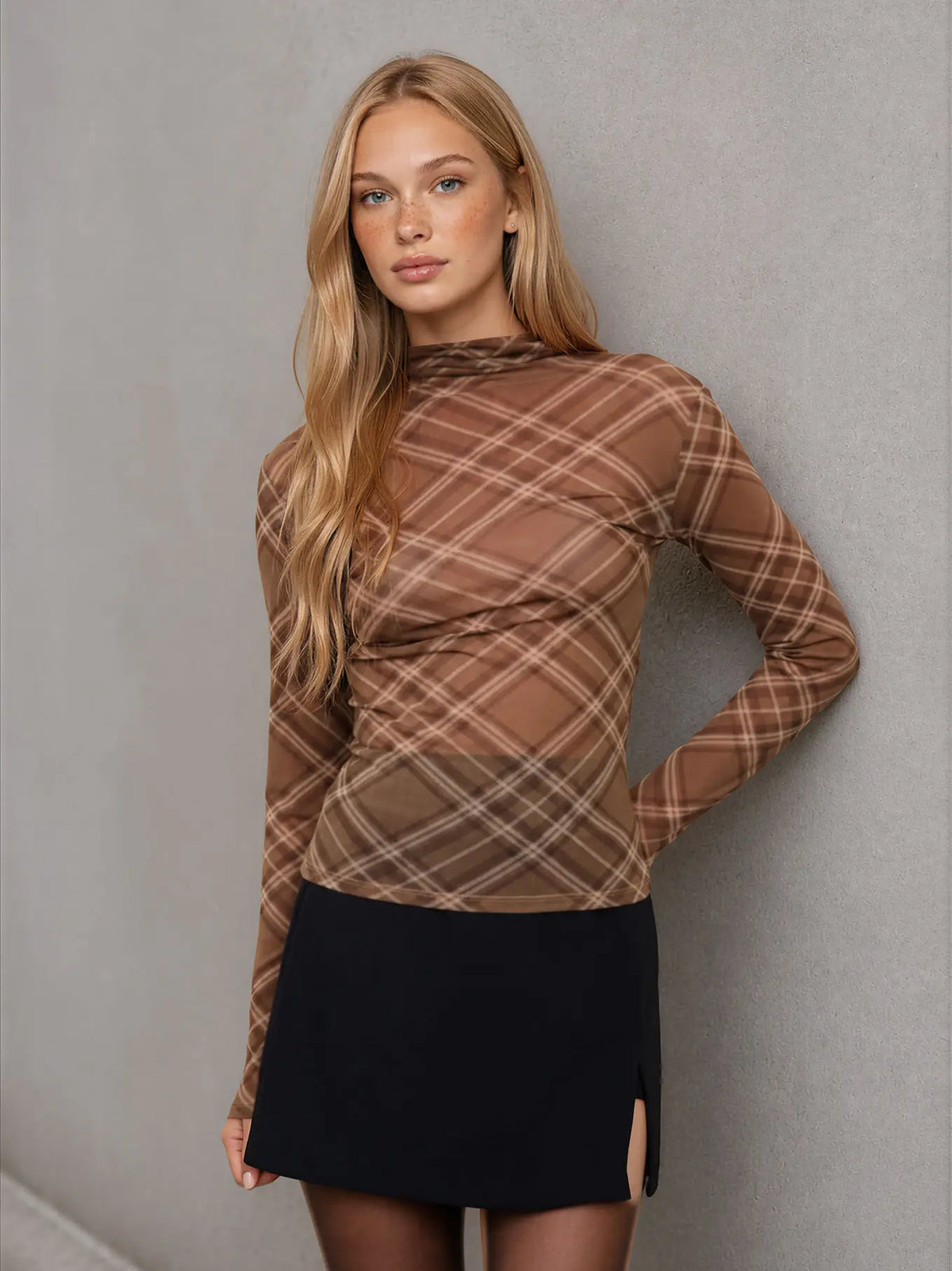 Mariah Mesh Plaid Top