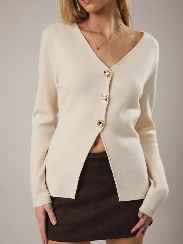 Betty V Neck Button Sweater Top