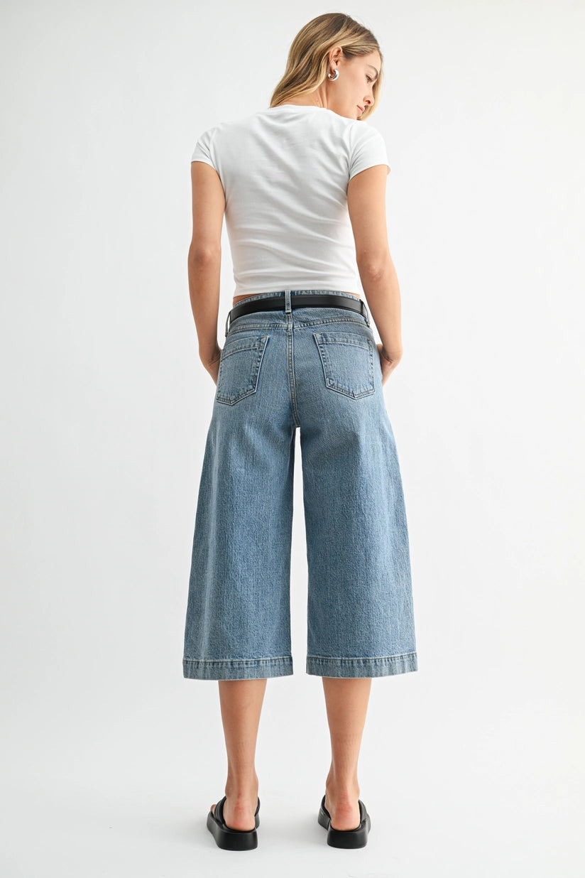 Wide Leg Denim Capri