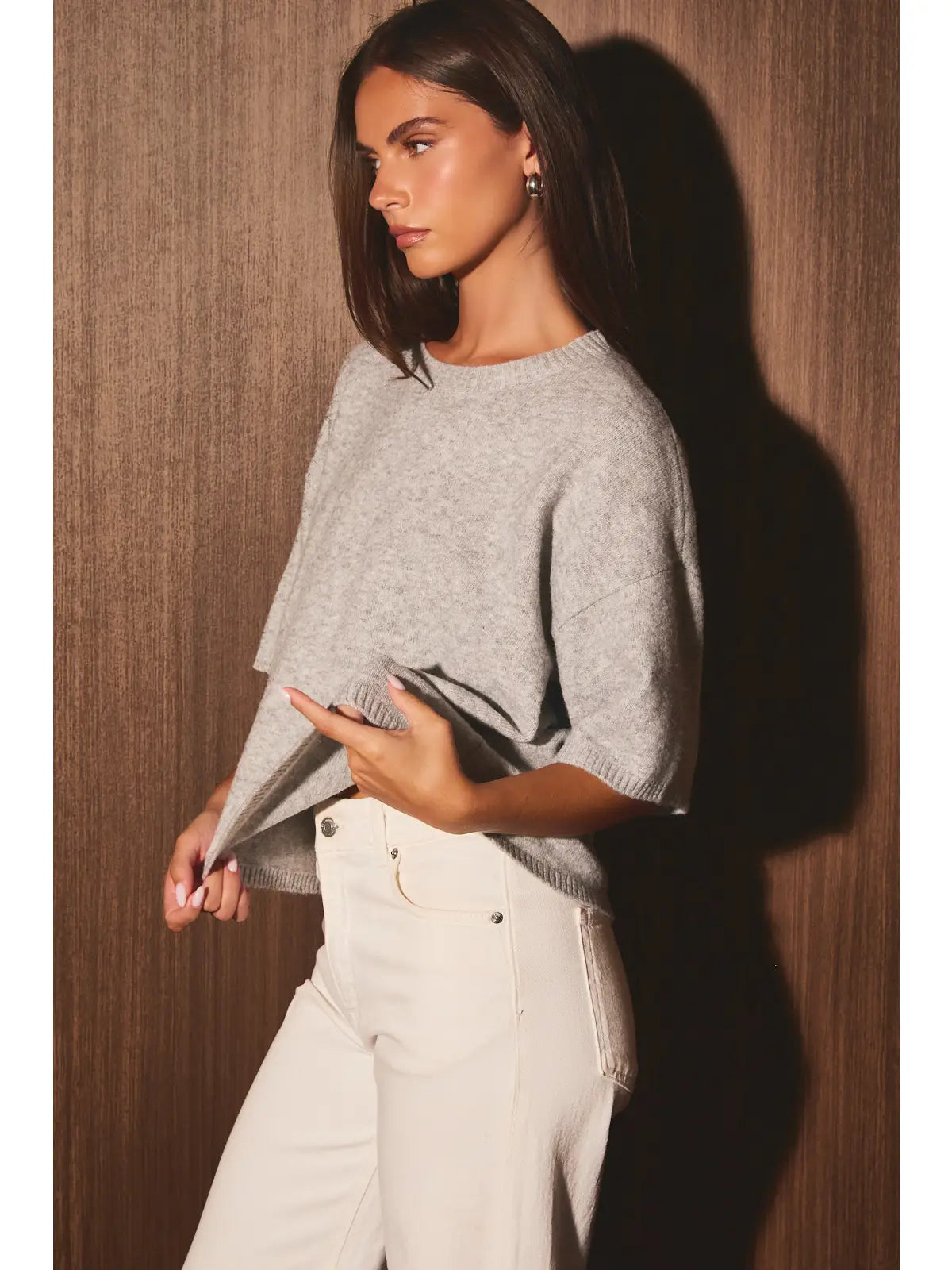Bri Boxy Sweater Tee - Heather Grey
