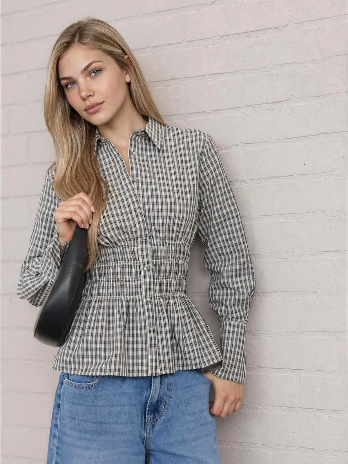 Amie Plaid Shirred Waist Top