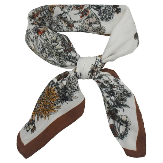 Brown & White Floral Fabric Scarf
