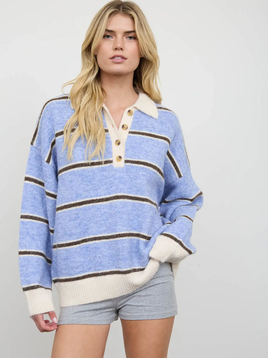 Fuzzy Polo Knit Sweater