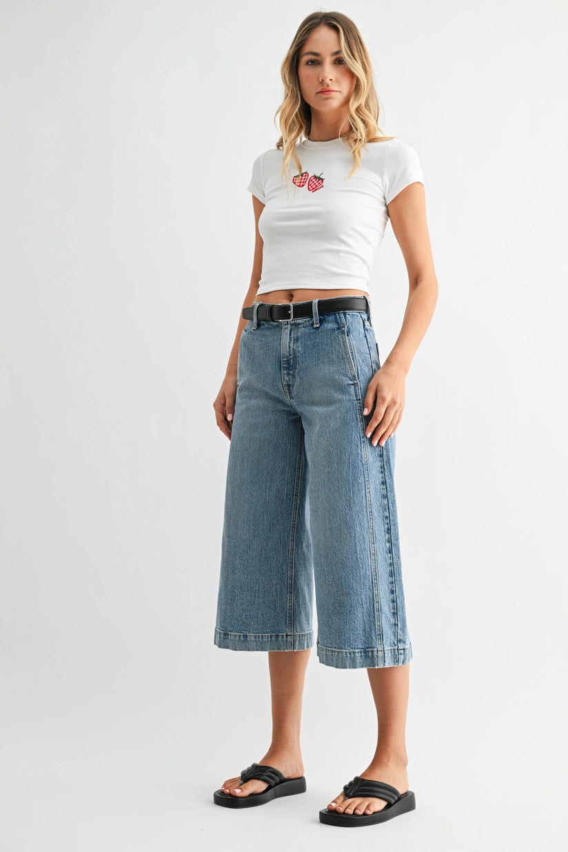 Wide Leg Denim Capri