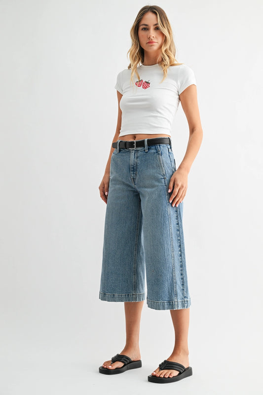 Wide Leg Denim Capri