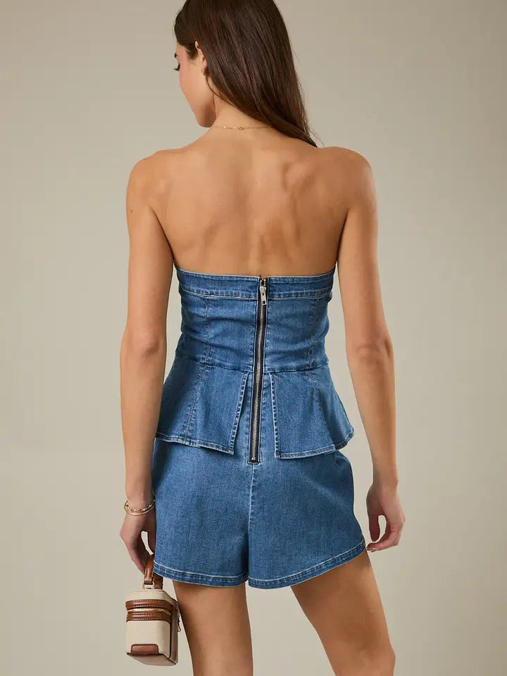 Miranda Peplum Denim Romper