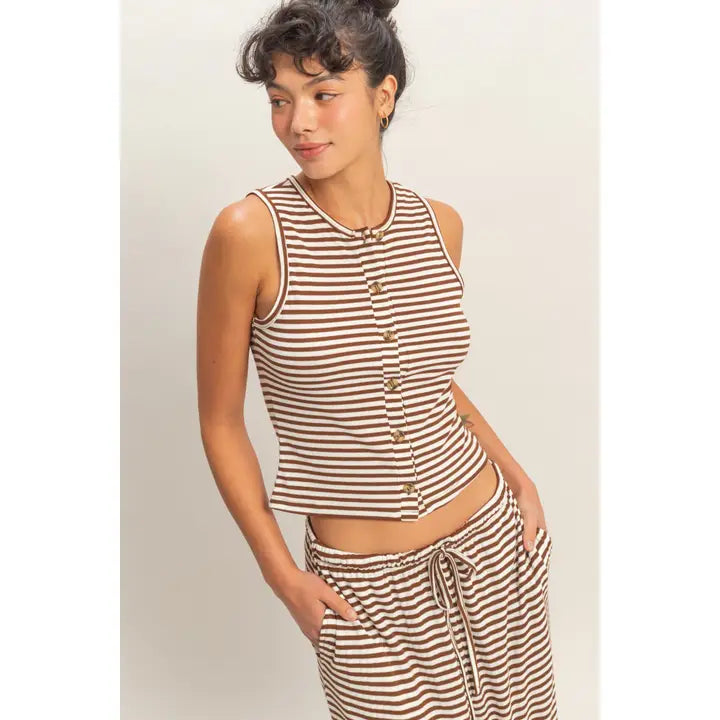 Lea Striped Button Tank