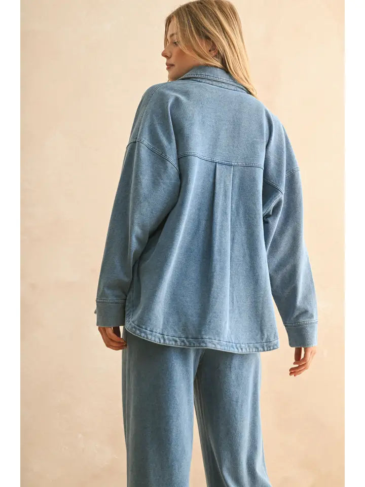 Washed Knitted Denim Shirt Jacket