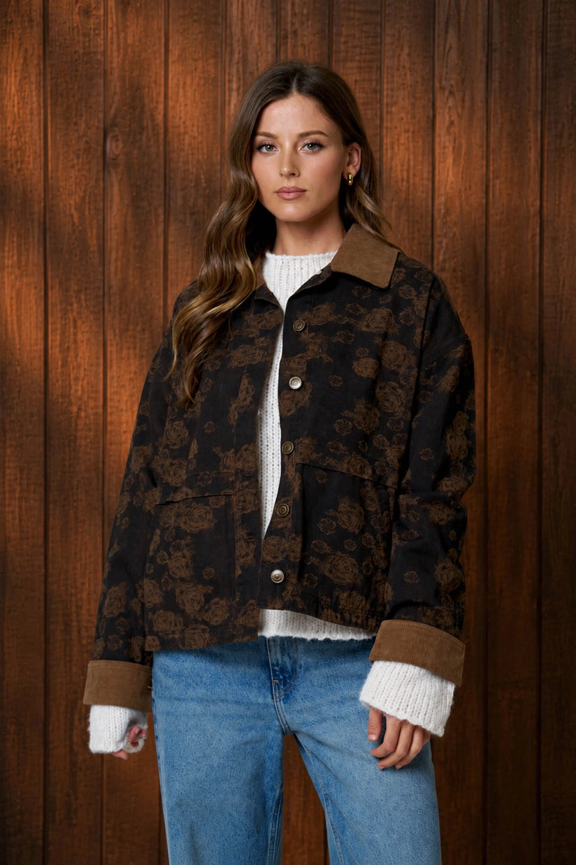 Faith Floral Collared Denim Jacket