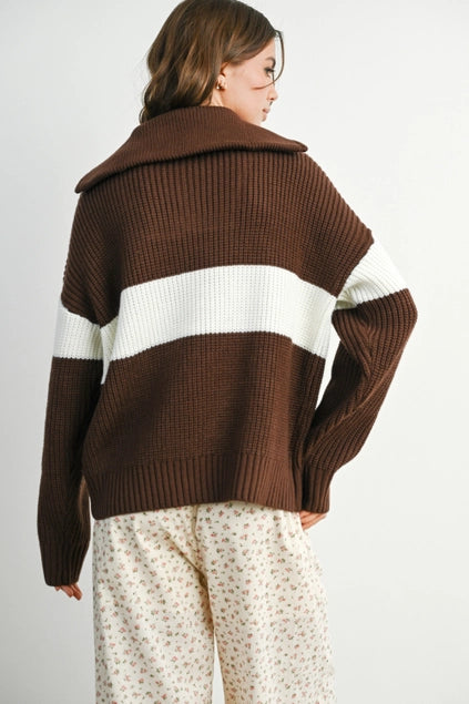 Rylee Stripe Knit Sweater - Brown