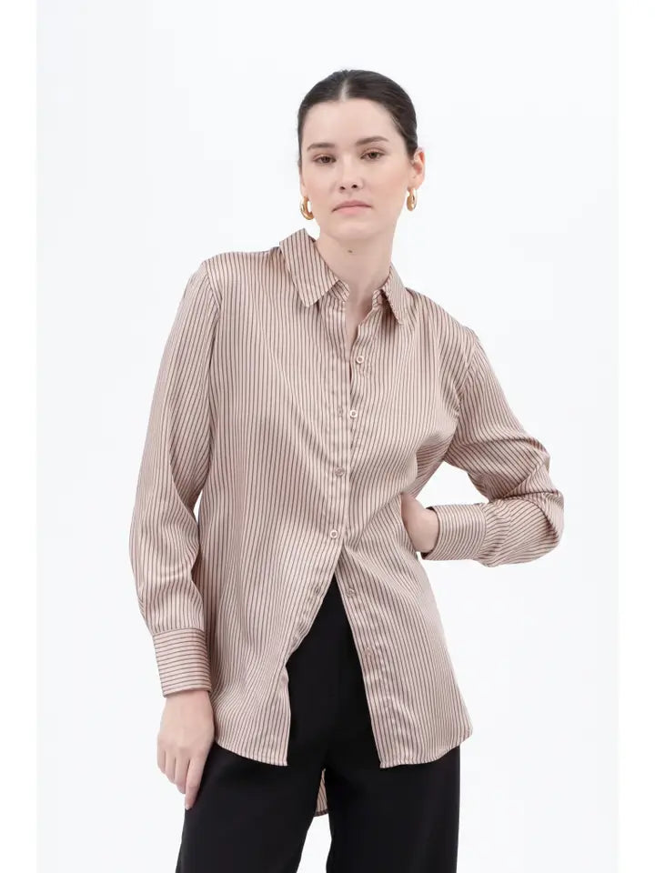 Natasha Striped Satin Button Up