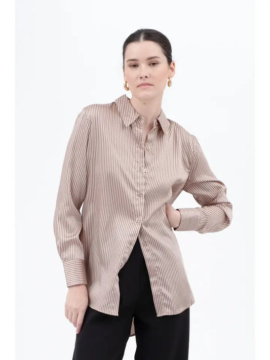 Natasha Striped Satin Button Up