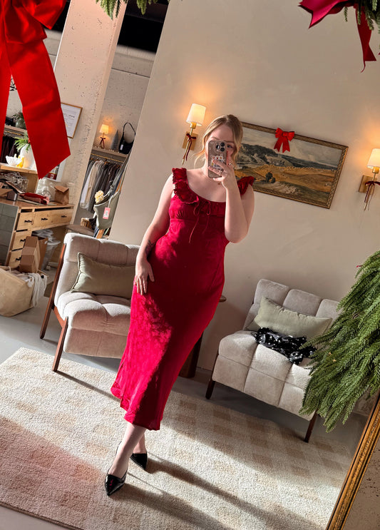 Cherry Ruffle Midi Dress