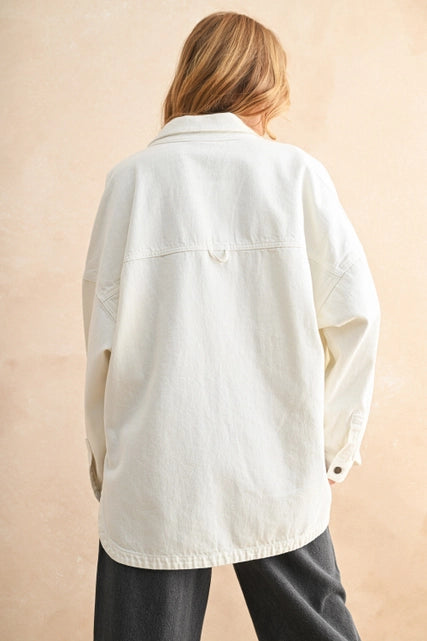 Lena Washed White Denim Shacket