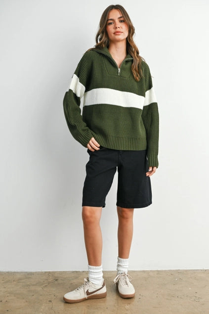 Rylee Stripe Knit Sweater - Green