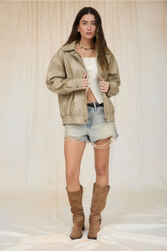 Washed Faux Leather Jacket