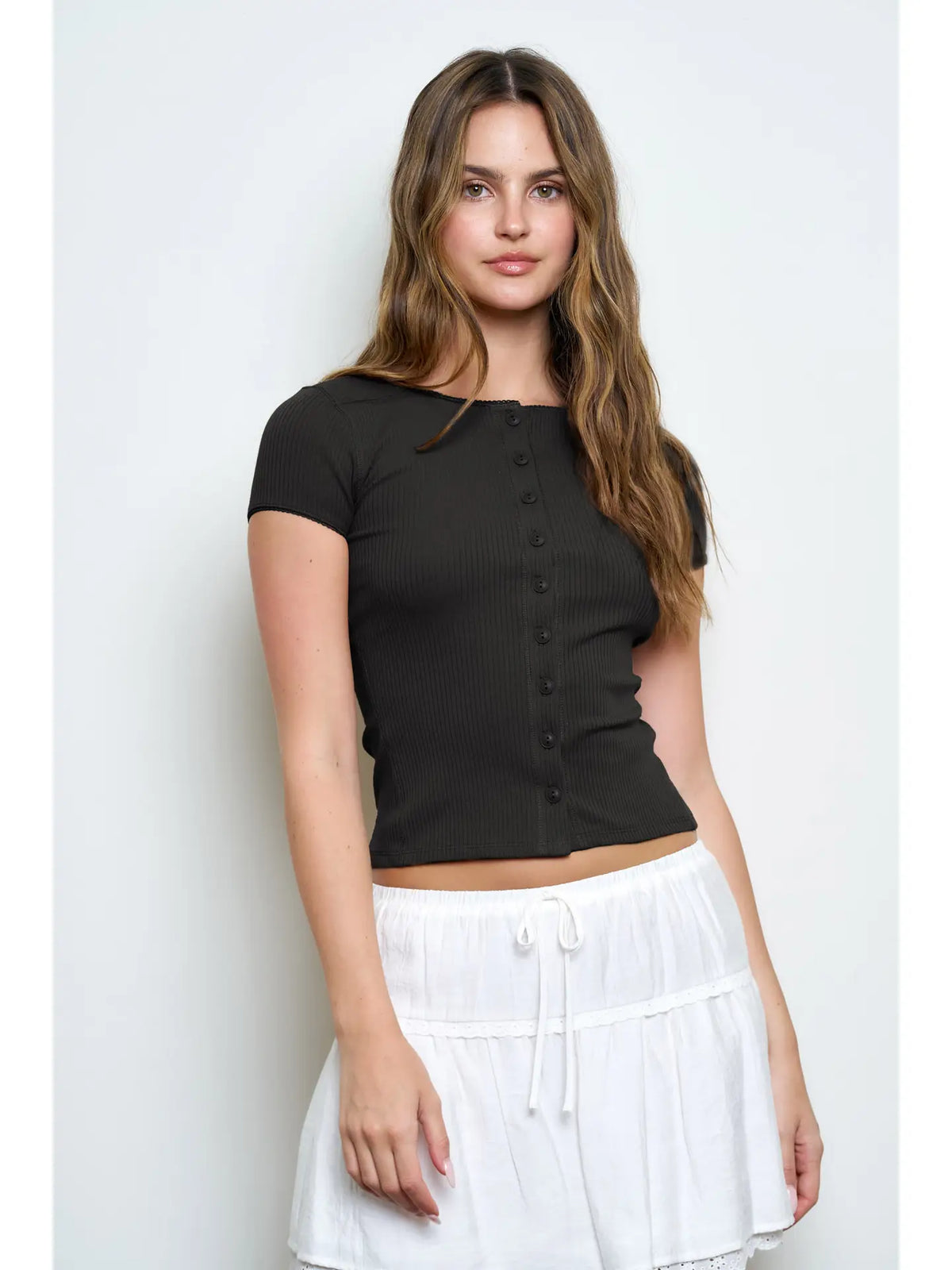 Rory Ribbed Button Up Top