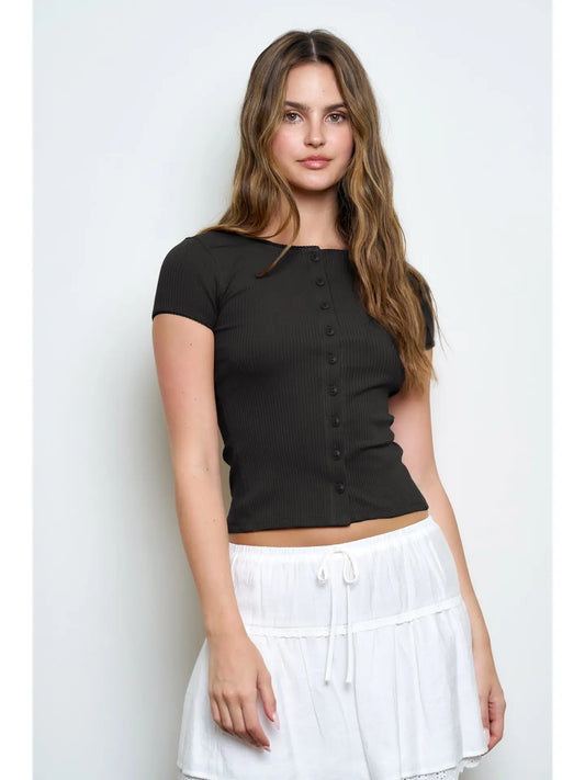 Rory Ribbed Button Up Top