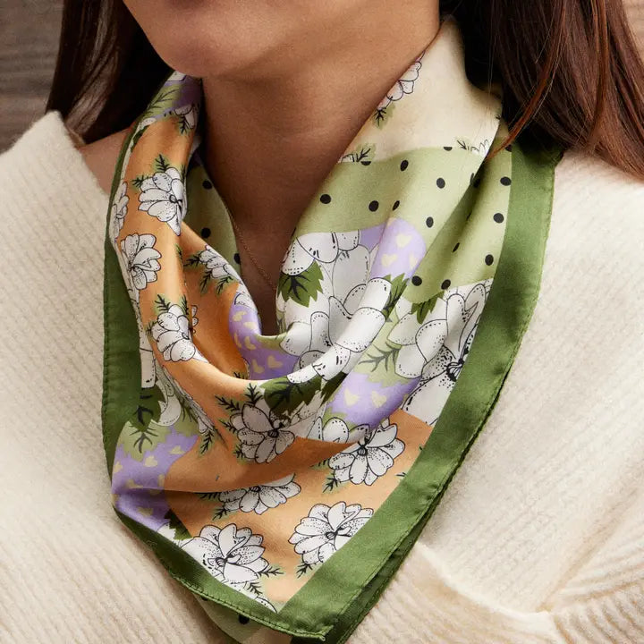 Retro Green Floral Scarf