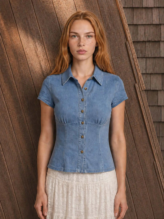 Danielle Denim Collared Top