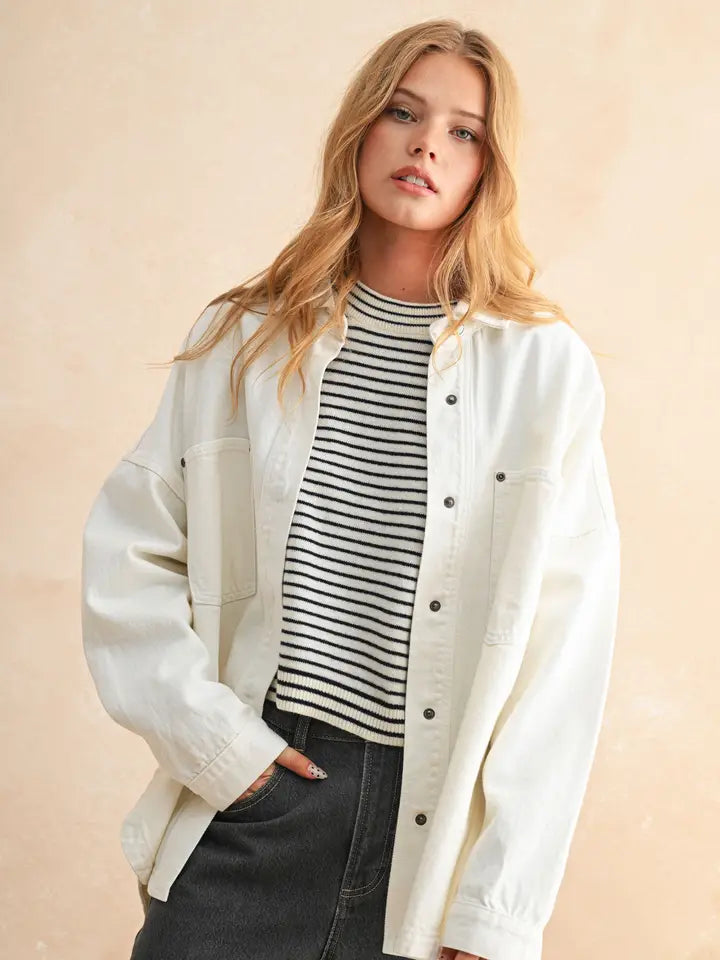 Lena Washed White Denim Shacket