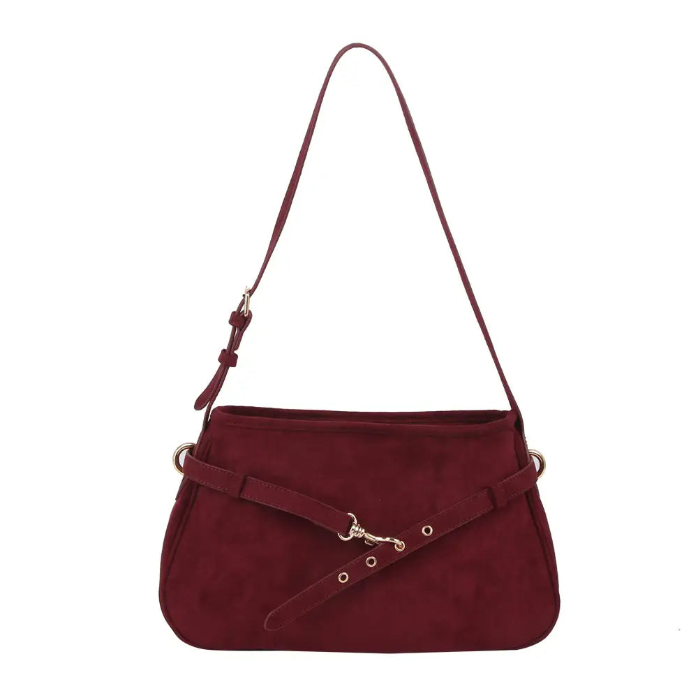Buckle Strap Suede Shoulder Bag