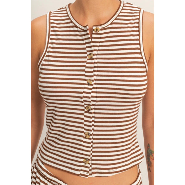 Lea Striped Button Tank