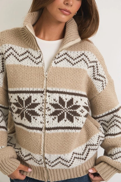 Allison Fair Isle Chunky Sweater - Taupe
