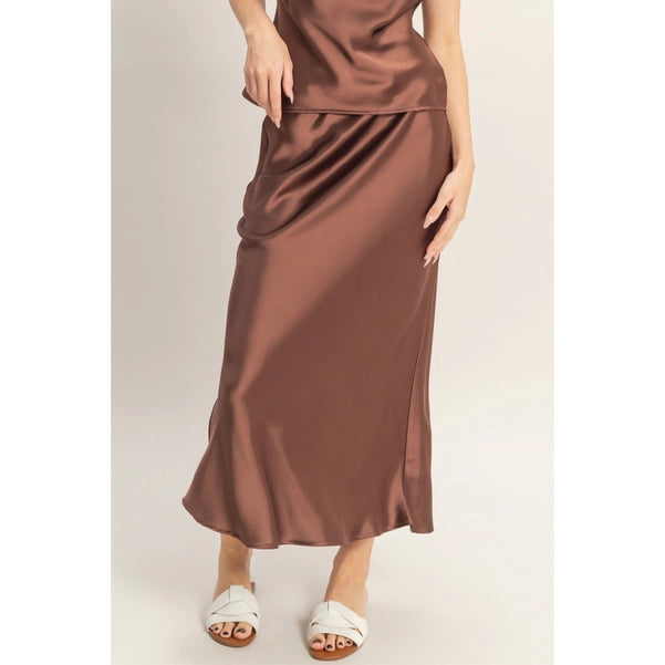 Chocolate Satin Midi Skirt