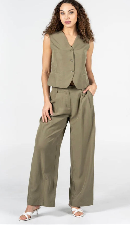 Olive Tincel Linen Dress Pant
