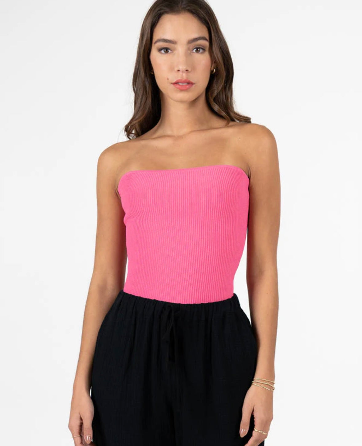 Ottoman Rib Tube Top - Hot Pink