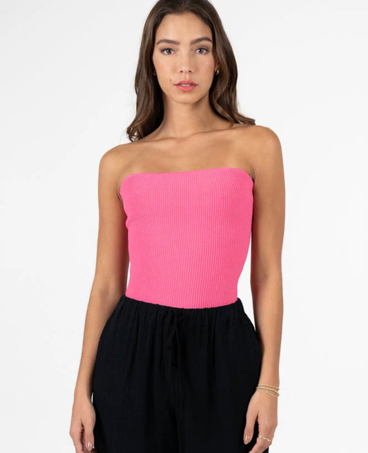 Ottoman Rib Tube Top - Hot Pink