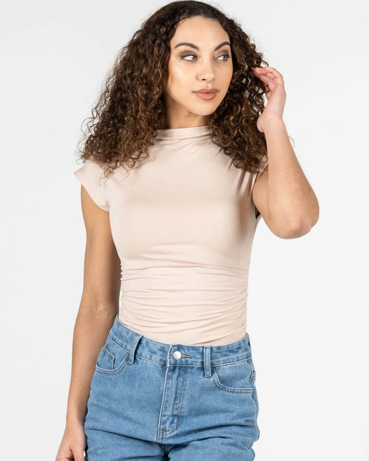 Heather Ruched High Neck Top