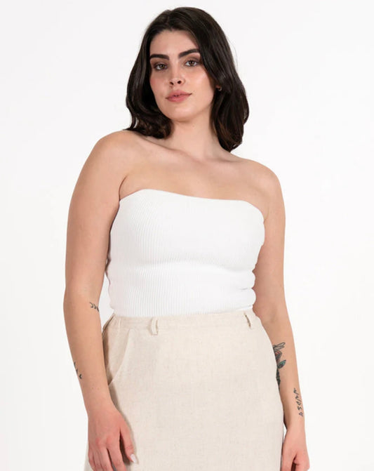 Ottoman Rib Tube Top - White