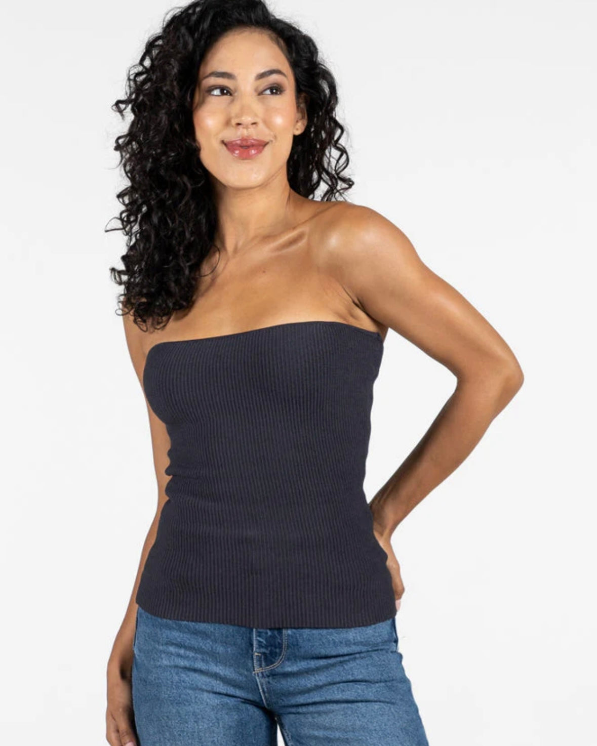 Ottoman Rib Tube Top - Carbon