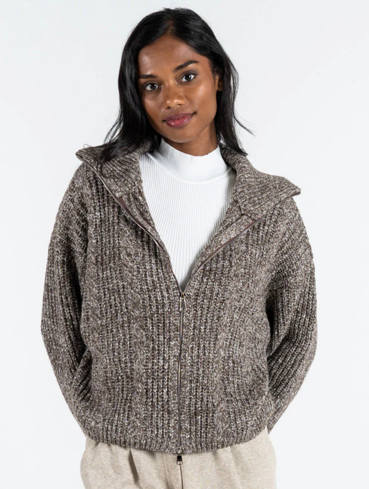 Heather Knit Zip Sweater