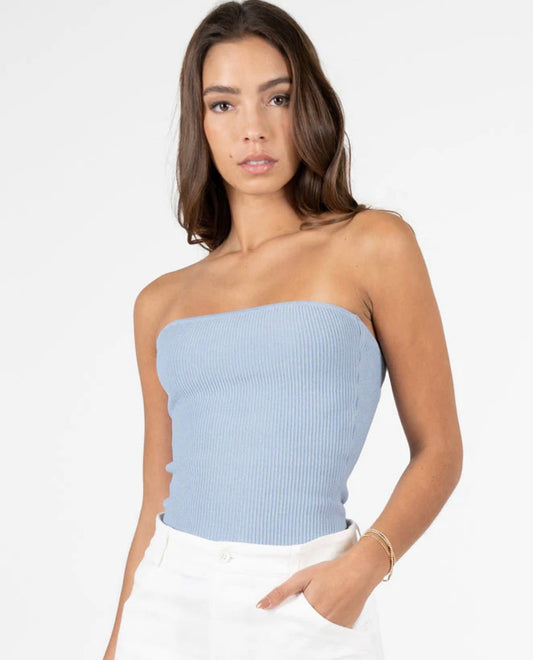 Ottoman Rib Tube Top - Powder Blue